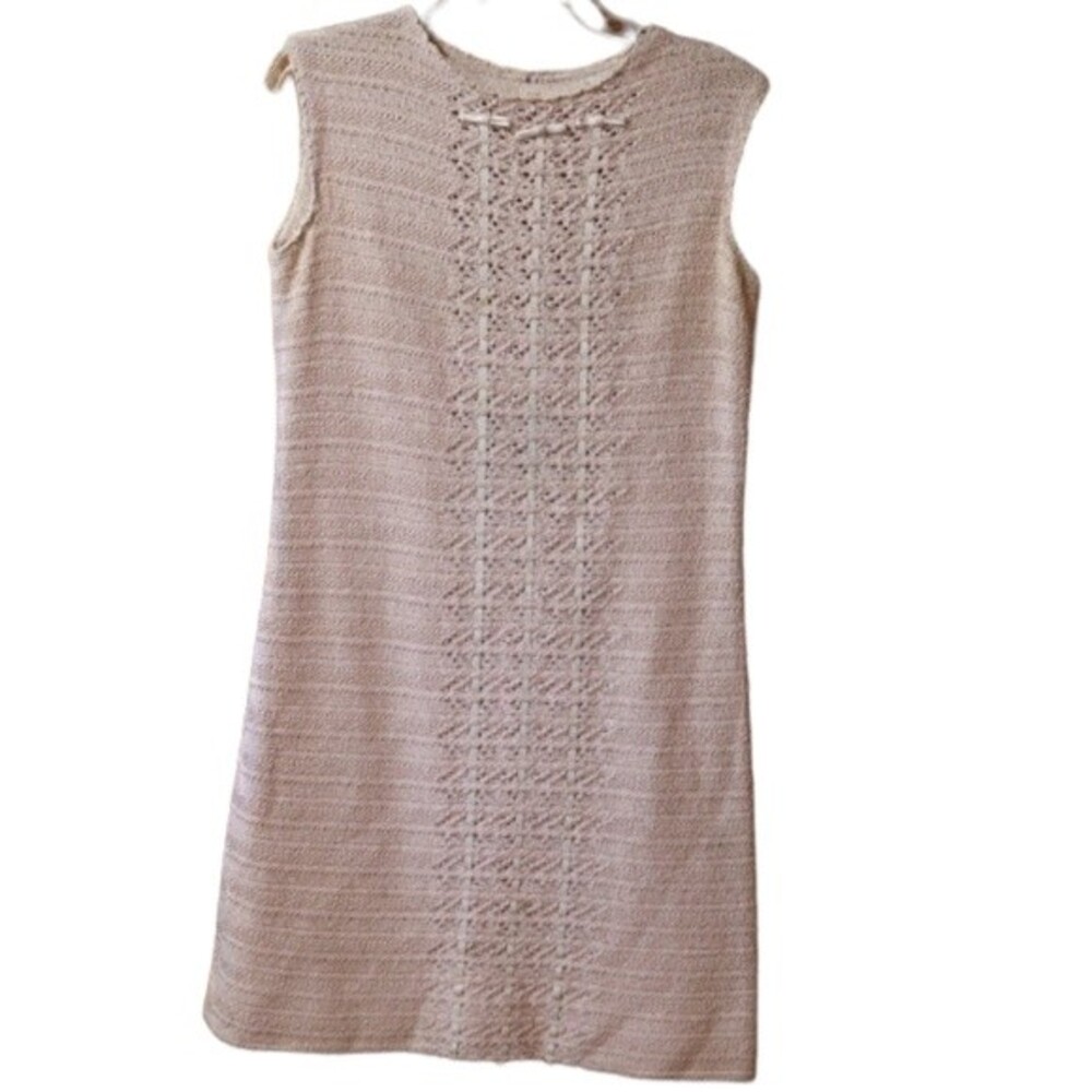 Vintage Pink Lace Crochet Sleeveless Pencil Dress Size 12 Career Retro Feminine